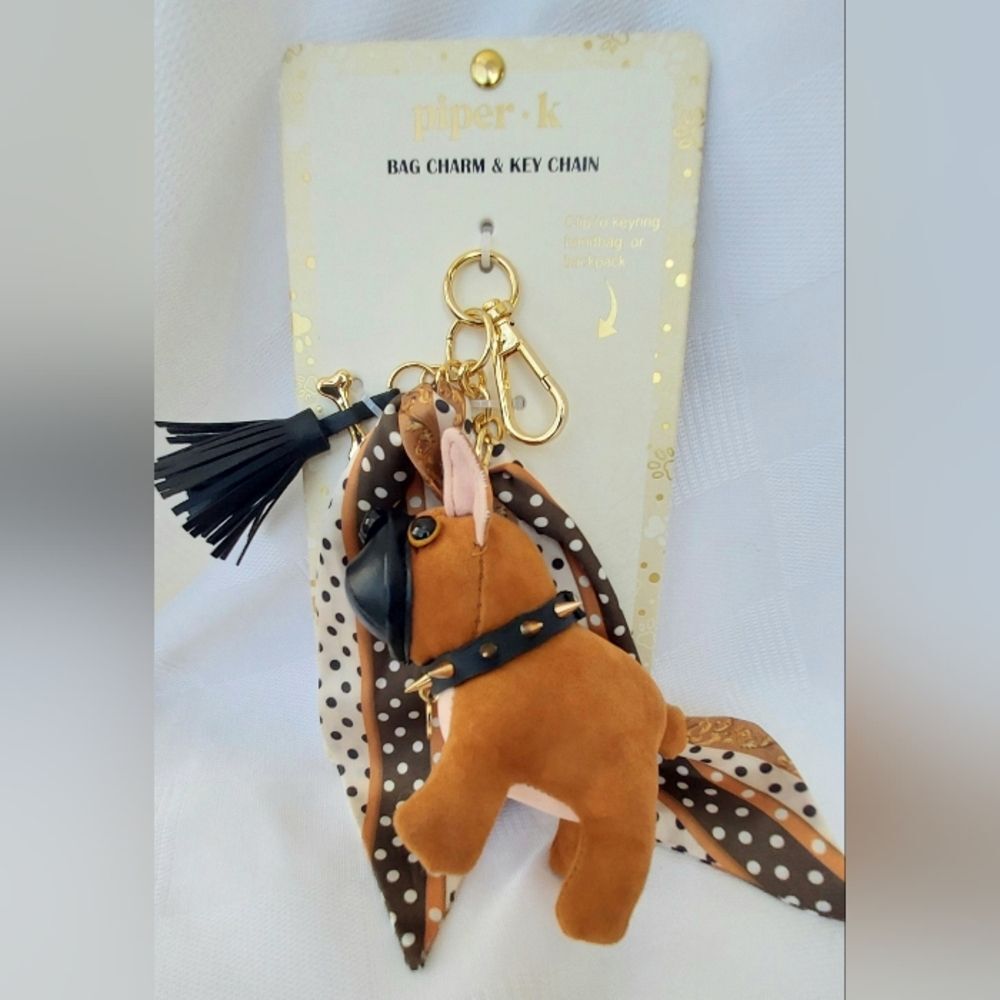 Piper K French Bull Dog Bag Charm Keychain NWT